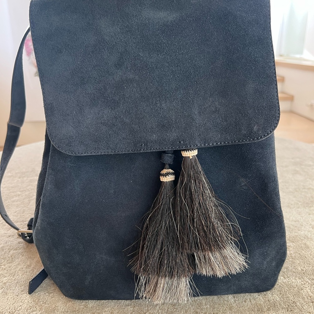 Loeffler Randall Navy Suede Backpack with Tassels